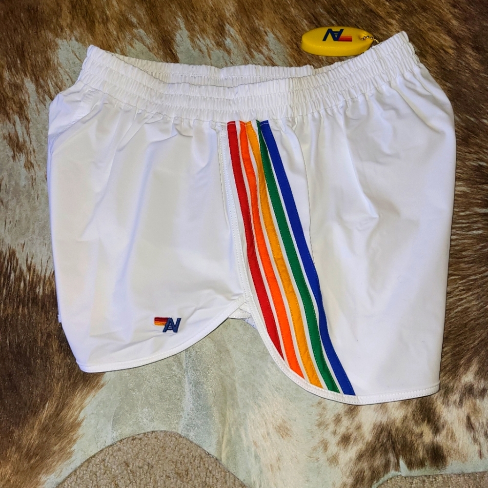 Aviator Nation-5 Stripe Flex Jogger/ Board Athletic Shorts White- Women's XL